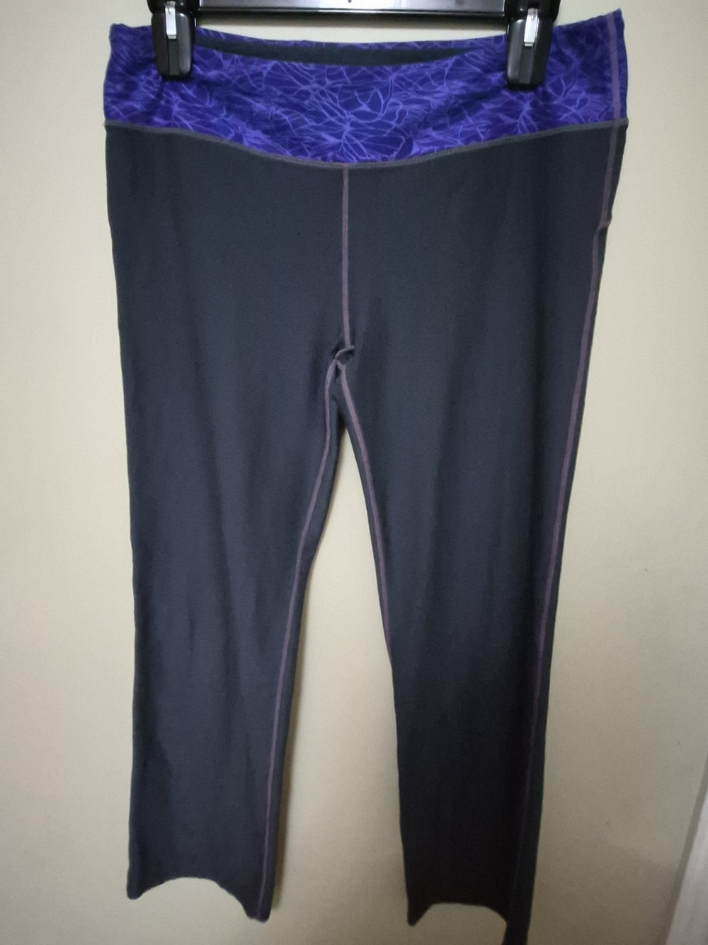 Mondetta Black Swim Leggings with Purple Patterned Waistband